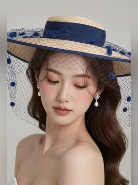 Sonni San Francisco Vintage Cream Lace Hat Beige & Blue